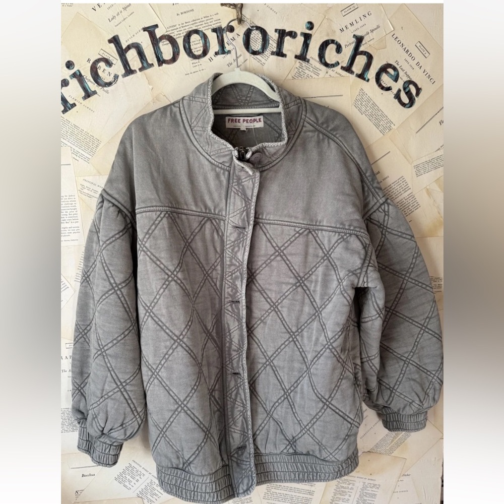Free People Juno Jacket Quilted Oversized Bomber Button Zipper Laurel Oak - Picture 5 of 6